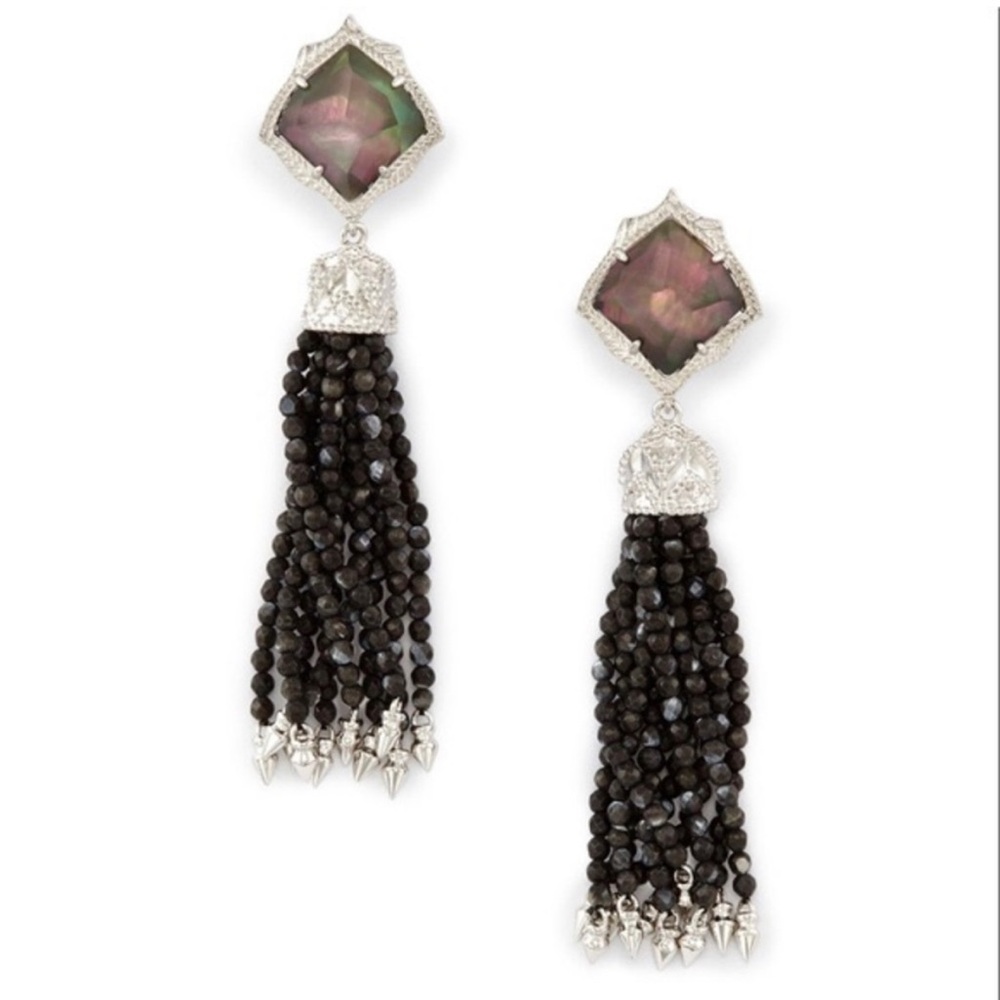 Kendra Scott Misha Tassel Earrings Black Mother of Pearl and Silver Tone Metal